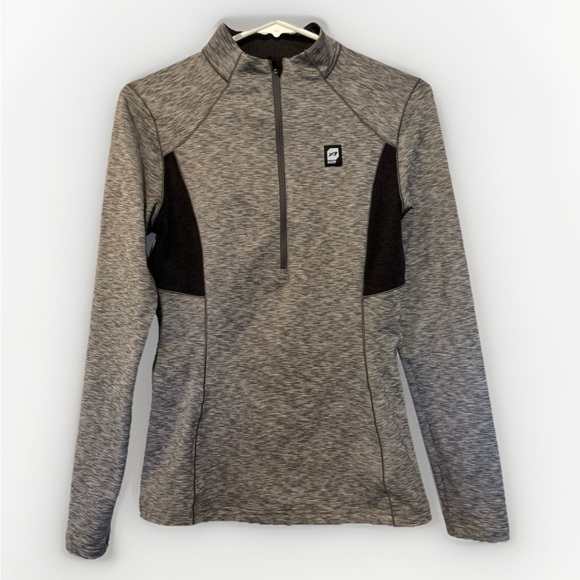 Orage Tops - Orage Yoga Running Pullover Women’s XS Gray Spacedye ¼ Zip Spandex Thumb Holes